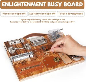 Tableau d'activités Montessori en bois, jouet sensoriel éducatif avec serrures, loquets et interrupteurs pour développer la motricité fine des tout-petits, garçons et filles - Product Image 2