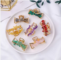 Pince à cheveux papillon plaquée or faite à la main avec éclats de cristal naturel et pierres précieuses de guérison pour femmes, vente en gros