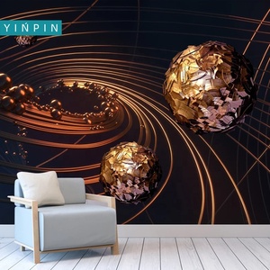 Papier peint Photo personnalisé 3D, tapisserie décorative sur mesure pour mur d'accent, boule d'or abstraite stéréo - Product Image 2