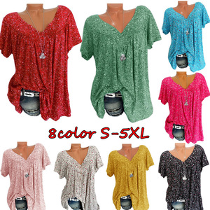 Blus Wanita Lengan Pendek Model Longgar Motif Bunga Kerah V Atasan Musim Panas Kaos Nyaman untuk Wanita - Product Image 1