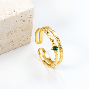 แหวนแฟชั่นกันน้ำ ชุบทอง สองชั้น ประดับเพชรซิคอนสีขาวและสีเขียว วัสดุสแตนเลส ปรับขนาดได้ สำหรับผู้หญิง - Product Image 5