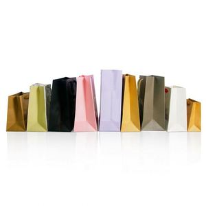 Sacs de shopping en kraft recyclé personnalisés de qualité supérieure, sacs en papier uni violet avec logo, vente en gros - Product Image 6