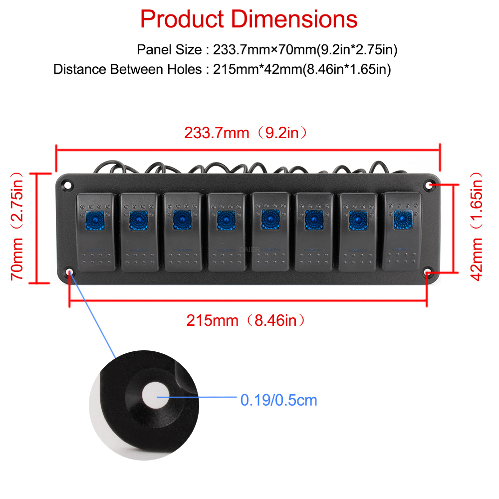 Panneau Commutation Bluetooth 12V 60A 8 Gangs RVB - Contrôle App Tactile LED Gradable - Étanche