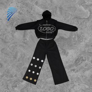 เซ็ตเสื้อครอปสองชิ้นลายปักโลโก้ออกแบบได้ตามต้องการเสื้อผ้าแนวสตรีท - Product Image 1