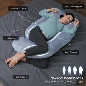 Venta al por mayor en forma de J lavable extraíble suave Minky cubierta 7D poliéster relleno ajustable embarazo almohada para todo el cuerpo - Product Image 2
