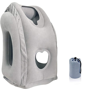 Almohada <span class=keywords><strong>de</strong></span> viaje inflable Downy Flocking para vuelos <span class=keywords><strong>de</strong></span> larga distancia Coches Autobuses Trenes Oficina Siesta Avión Soporte para el cuello - Product Image 2