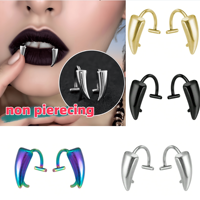 Vampire Fang Lip Ring Silver Fangs Clip-On Body Piercing Dents pour Goth Cosplay