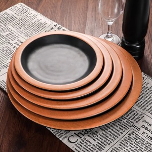 Melamine <b>Plate</b> Round <b>Black</b> Flat Steak <b>Plate</b> Pizza Tray Commercial Use Hotel Coffee Tea Party Serving Dish - Product Image 4