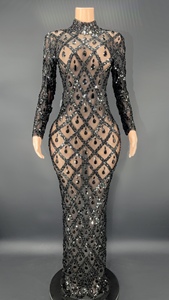 Sparkly See Through paillettes Crystal Ballroom Wedding Birthday Dinner Gown abiti da sera Ladies Sexy Club Dress Long <span class=keywords><strong>Prom</strong></span> Dress - Product Image 2