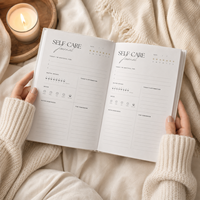 Carnet de soins personnels personnalisé, couverture rigide en lin, couverture unie crème, minimaliste, élégant, cadeau, marque privée, prêt à la vente en gros