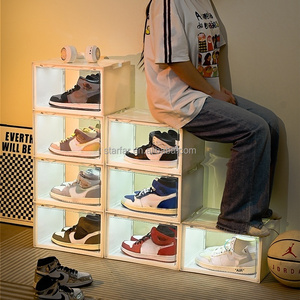 Scatola per Scarpe <span class=keywords><strong>Trasparente</strong></span> con Controllo Vocale e Illuminazione LED, Luce Ultravioletta, Porta Magnetica, Espositore in Acrilico per Scarpe - Product Image 4