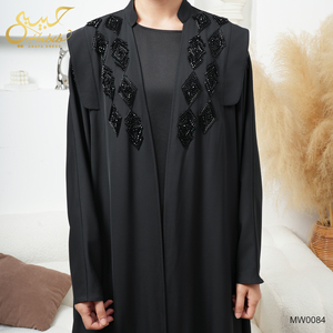 Classique Élégant Modeste Luxueux Noir Golfe Abaya Abaya Dubaï Personnalisé Perlé Devant Ouvert Abaya - Product Image 2