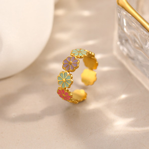 Fashion <b>Rings</b> Stainless Steel Adjustable Flower Design 18k Gold Plated Women's Jewelry Gift - Product Image 4