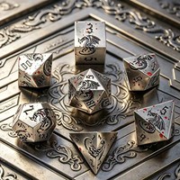Ensemble de dés polyédriques en métal massif gravé de qualité supérieure, dragon, sept pièces, jeu de rôle pour soirée d'aventure sur table