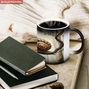 Frosted Black <b>Ceramic</b> <b>Mug</b> 11oz Heat Changing Magic Cup With Snail Forest Design - Product Image 3