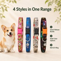 Collier pour chien et chat réglable à dégagement rapide avec boucle en nylon à motif floral imprimé océan, anneau en D et clochette, couleur Teal Pink