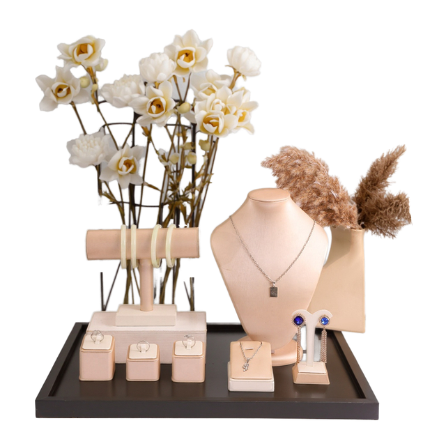 Wholesale Jewelry Display Stand Bust PU Leather Pink/Ivory Color Custom Logo OEM/ODM Service-Jewelry Display Set Showcase Luxury