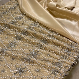 Embroidered Beaded <b>Fabric</b> with Rhinestones New Arrival Material for Dresses Handmade Lace for Evening Gowns Bridal Apparel - Product Image 1