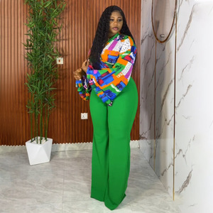 N8113 Abbigliamento Donna <span class=keywords><strong>Taglie</strong></span> Forti Best-Seller: Set Due Pezzi con Top a Maniche a Tromba e <span class=keywords><strong>Pantaloni</strong></span> a Gamba Larga, Outfit Autunnale per Donne - Product Image 4