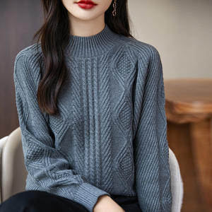 Suéter de Cuello Alto para Mujer, Tejido de Algodón, Corte Holgado, Moda Otoño Invierno, Color Gris Elefante, Negro, Beige, Color Sólido - Product Image 4