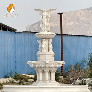 Classic Style Outdoor Stone Angel Waterfall Marble Water Fountain With Columns Statue