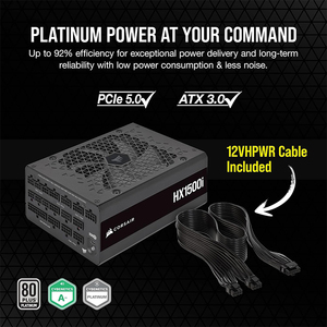 Alimentation <span class=keywords><strong>Corsair</strong></span> HX1500i ATX-Conforme à l'ATX 3.1 et au PCIe 5.1-Ventilateur à roulement dynamique fluide 80 Plus Platinum Efficiency - Product Image 4