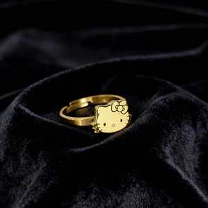 Anillo Ajustable de Acero Inoxidable Chapado en Oro con Logotipo Personalizado de Hello <span class=keywords><strong>Kitty</strong></span> Labubu, Anillos de Moda Antideslustre - Product Image 1