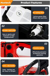 Бензопила Hustech Heavy Duty 58cc, 1400 Вт, 2-тактная, 20 дюймов, промышленная, для самостоятельного использования, с гарантией 1 год, OEM - Product Image 4