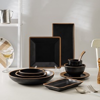 Vaisselle Moderne en Mélamine Noire A5, Imitation Porcelaine, Créative, Spécialité Bol à Soupe de Nouilles pour Restaurant et Fondue, Kits de Vaisselle