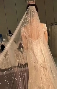 S62A 2022 nouvelle église Style perle douce <span class=keywords><strong>mariée</strong></span> perle <span class=keywords><strong>strass</strong></span> fil <span class=keywords><strong>mariée</strong></span> mariage longue traîne <span class=keywords><strong>voile</strong></span> mariage voiles longs - Product Image 3