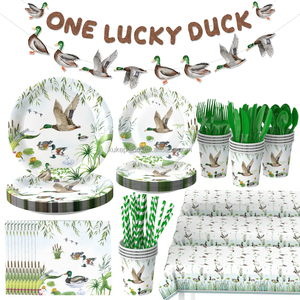 Assiettes en papier de haute qualité, écologiques et très vendues, pour fêtes d'anniversaire d'enfants sur le thème du <span class=keywords><strong>canard</strong></span> <span class=keywords><strong>vert</strong></span> - Product Image 5