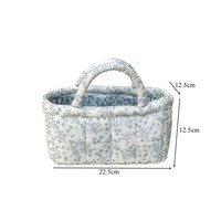 Panier de rangement à motif floral rose et bleu avec poignée, mini panier organisateur de maquillage, panier de rangement portable pliable pour articles divers