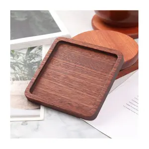 Fashion Black Walnut Square Shape Walnut Wooden Wood Plate Cup Saucer Coffee Cup With Coaster