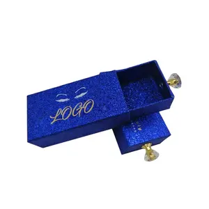 Фирменный логотип на заказ синяя блестящая бумага Золотая фольга тиснение модные магниты для ресниц ящик упаковочные коробки с ручкой