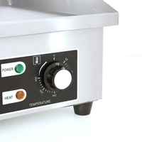 Plaque de cuisson électrique professionnelle à plateau plat avec bouton de température réglable et voyants d'indication de puissance et de chauffe pour la restauration rapide
