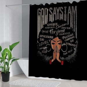 Black Pretty Girl 4 PCS <span class=keywords><strong>Accesorios</strong></span> de <span class=keywords><strong>baño</strong></span> Juego de cortinas de ducha Alfombrilla de <span class=keywords><strong>baño</strong></span> antideslizante Cubierta de tapa de inodoro Cita inspiradora Stock - Product Image 3