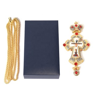 Lussuoso Ciondolo Ortodosso Greco Placcato Oro in Lega, Croce Pettorale Russa in Metallo Antracite con Icona di Gesù, Collana per Sacerdote - Product Image 6