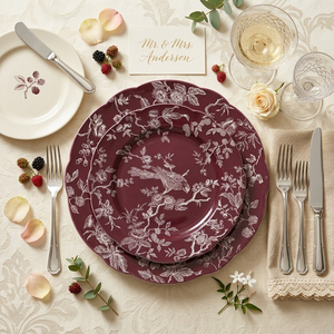 Platos de Cerámica Vintage Chic con Diseño Botánico, Vajilla de Porcelana Fina con Borde Ondulado para Bodas, Eventos, Banquetes y Catering - Product Image 1