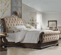 Lit de style français King Size réglable avec cadre rembourré, tête de lit capitonnée en tissu, structure en bois massif - Mobilier de chambre luxueux