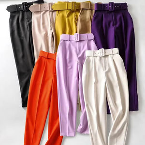 Bulk Günstige einfarbige Damen anzug hose Gestrickte Polyester Lange Hose Sommer Elastische Taille Gerade Beinhose - Product Image 1