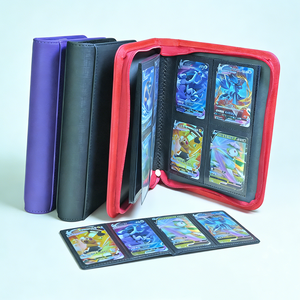 Vente directe d'usine, classeur à cartes en cuir à 4 poches avec fermeture éclair, albums imperméables pour cartes de jeu de taille standard - Product Image 2
