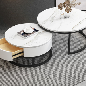 Set di Tavolini da Caffè Bianchi in Stile Nordico <span class=keywords><strong>Moderno</strong></span> Minimalista, <span class=keywords><strong>Arredamento</strong></span> per <span class=keywords><strong>Soggiorno</strong></span> e Cucina - Product Image 1