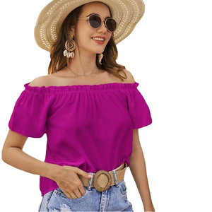 Damen Herbst Vintage Einfarbiges Lässiges Unifarbenes Schulterfreies Rüschenhemd Neu im Trend - Product Image 1
