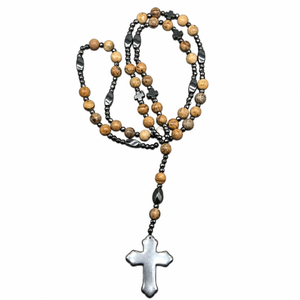 Großhandel Tigerauge Lavastein Rosenkranz Halskette Christliches Kreuz Gebetsperlen Naturstein Unisex Geschenk - Product Image 1