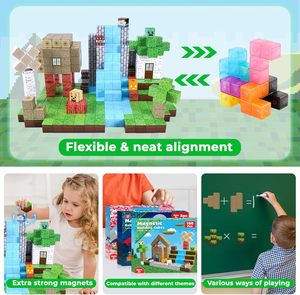 100 pièces Cubes de construction magnétiques ensemble Puzzle Construction bloc magnétique bricolage Cubes en plastique 3d modèle décompression jouet pour enfants - Product Image 5