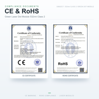 Module laser vert 532 nm, classe 2, faible puissance, pour équipement d'alignement et de positionnement, CE RoHS, vente en gros