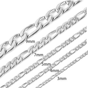 Collar Hiphop Antideslustre, Cadena de Oro Duradera de 14K, 18K, 24K, Cadena de Acero Inoxidable Real con Eslabones Cubanos Figaro para Hombre - Product Image 4