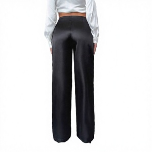 Pantalon large décontracté en satin respirant à taille haute et couleur unie pour femme - Product Image 3