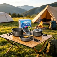 Ensemble de cuisine d'extérieur pour 2 à 3 personnes, casseroles et poêle en aluminium, poignée pliable avec couvercles pour la randonnée et le trekking
