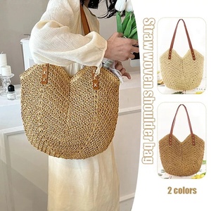 <strong>Straw</strong> Woven Vintage Solid Color Zipper Women's Single Shoulder Knitted Tote <strong>Bag</strong> Seaside Vacation <strong>Beach</strong> Large Capacity - Product Image 4